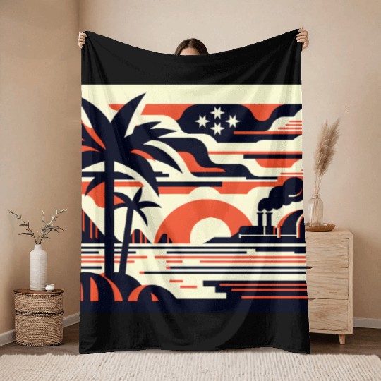 Twilight Palm & Factory Scene Throw Blankets