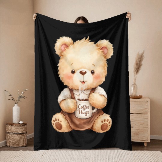 Coffee Hugs - Cute Bear Cub & Cozy Drink Throw Blankets