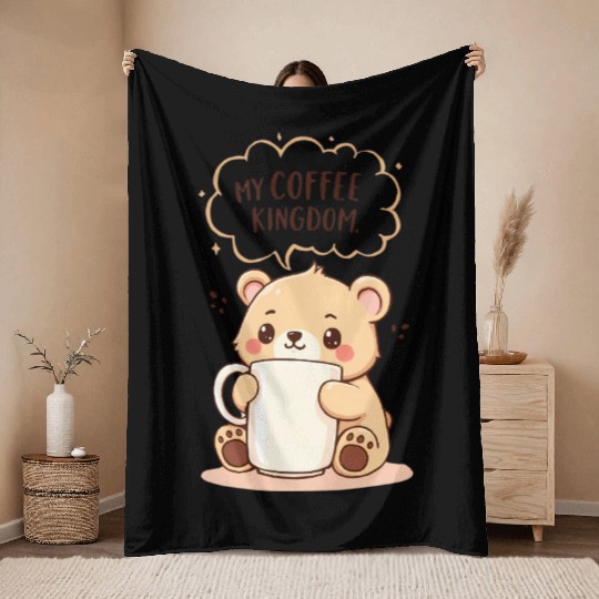 My Coffee Kingdom - Cute Bear Cub & Mug Throw Blankets