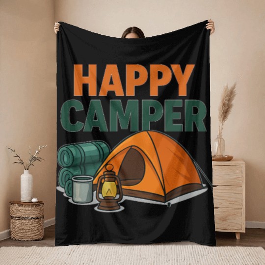 Happy Camper – Cozy Camping Vibes Throw Blankets