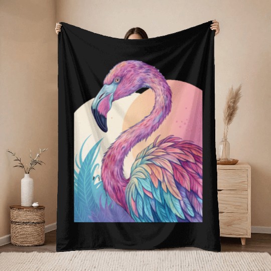 Psychedelic Flamingo Throw Blankets