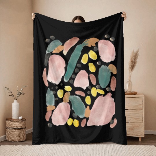 Pastel Abstract Watercolor Shapes Pattern Throw Blankets