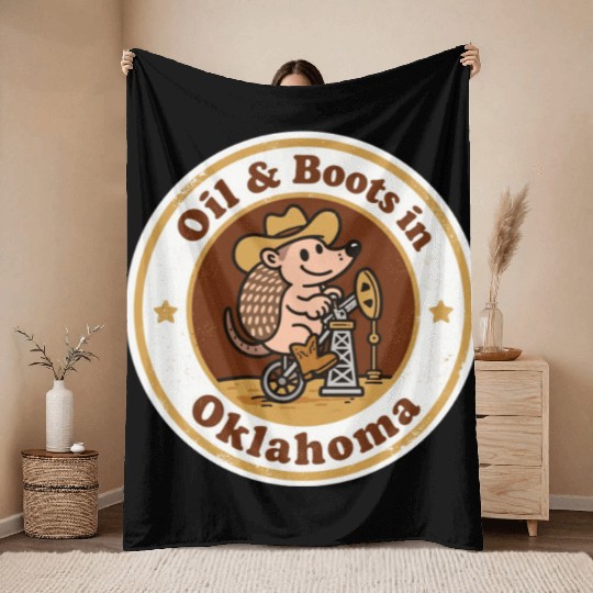 Oil Boots Oklahoma Vintage Artwork Throw Blankets