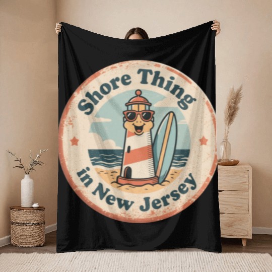 Beach Vibes_ New Jersey Shore Lighthouse Vintage Throw Blankets