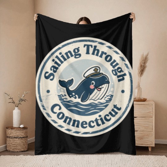 Connecticut Whale Captain Design Throw Blankets