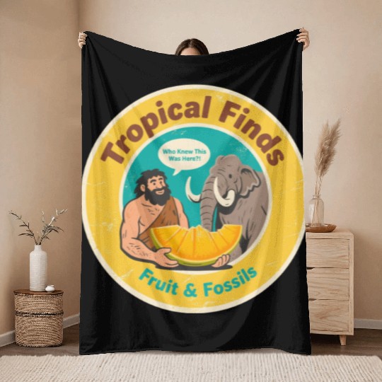 Caveman Mammoth Retro Ancient Fruit Discovery Throw Blankets