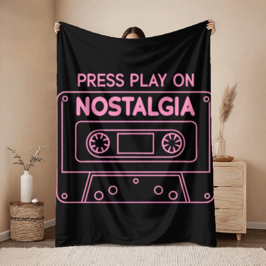 Press Play Nostalgia Cassette 80s 90s Throw Blankets