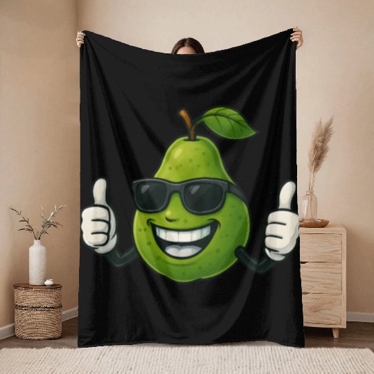 Cute cartoon pear guava fruit summer joy Throw Blankets