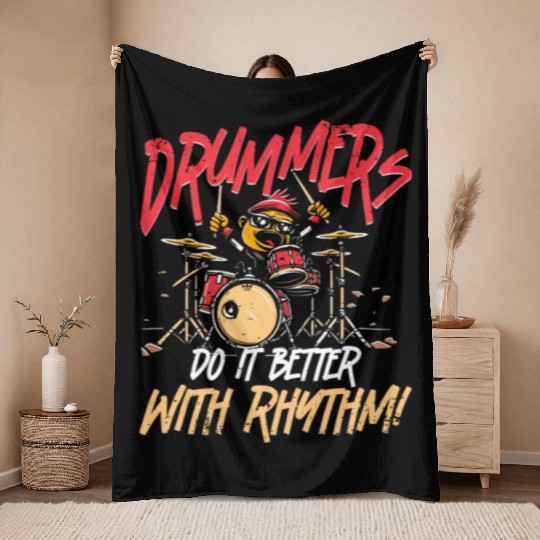 Drummer Drumming Throw Blankets