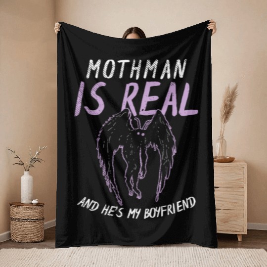 Mothman Is My Boyfriend For Cryptid Lover Throw Blankets
