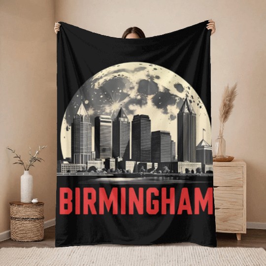 Birmingham City Albm Skyline Full Moon Throw Blankets