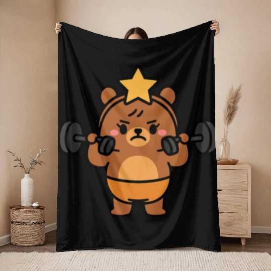 Built Different Bear Quirky Workout Character Throw Blankets