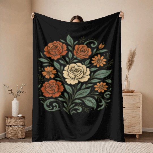 Floral Skull Playing Cards Throw Blankets Design – Vintag