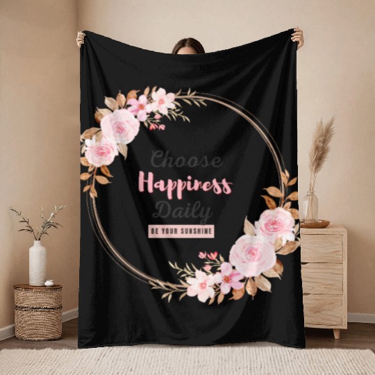 Choose Happiness Floral Frame - Bloom With Joy Throw Blankets