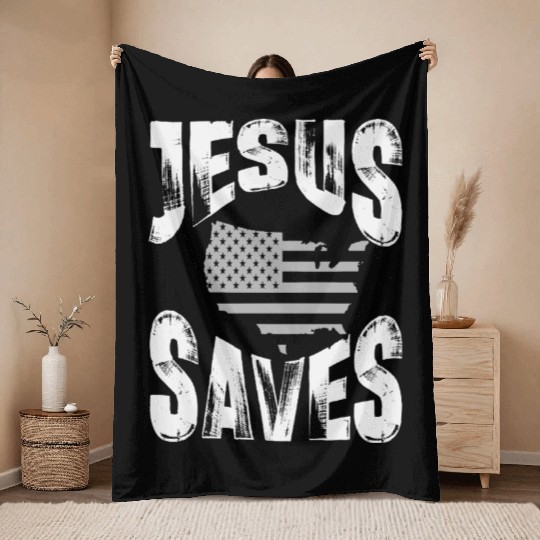 jesus saves usa Throw Blankets