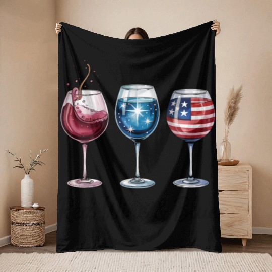 4th of July Red Wine Blue Throw Blankets