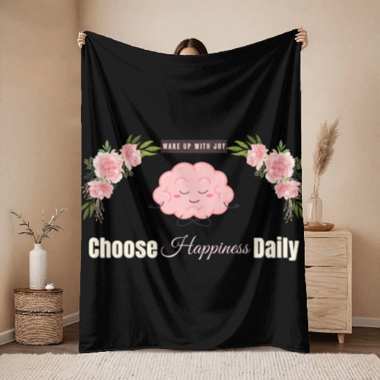 Choose Happiness Brain Design - Mental Wellness Throw Blankets