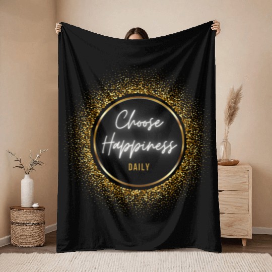 Choose Happiness Quote Design - Gold Luxury Gift Throw Blankets