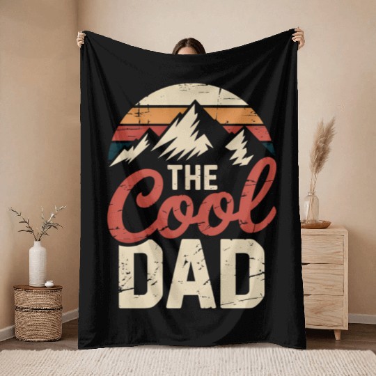 Retro Cool Dad Hiking Throw Blankets