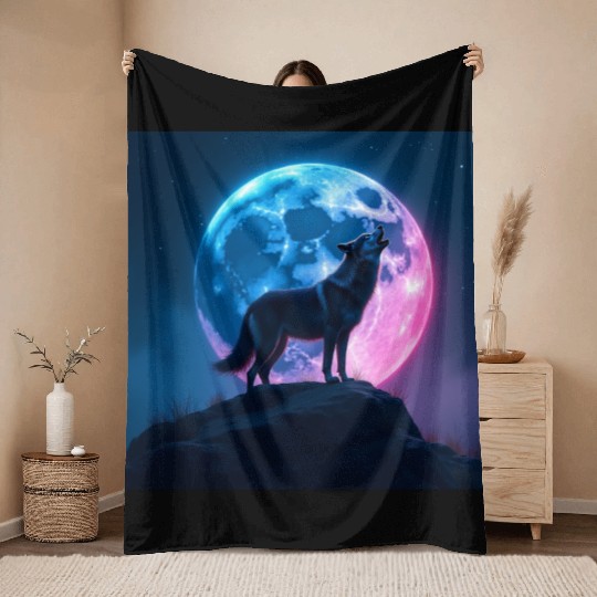 Howl of the Neon Moon Throw Blankets