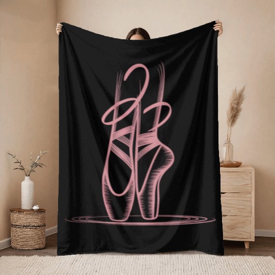 Stylized Ballerina Dancer Ballet Shoes Throw Blankets