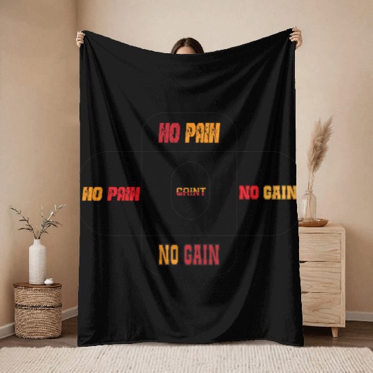 No Pain No Gain – Motivational Gym Workout Throw Blankets