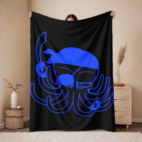 Octopus pirate crew captain sailor buccaneer sail Throw Blankets
