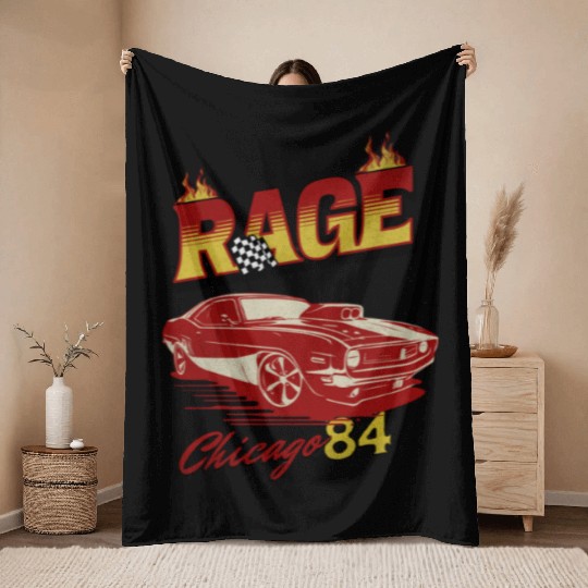 Vintage Rage Chicago 84 Muscle Car Art Throw Blankets
