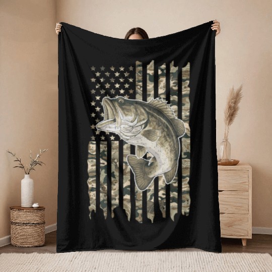 Patriotic Dad Fishing Lover Throw Blankets