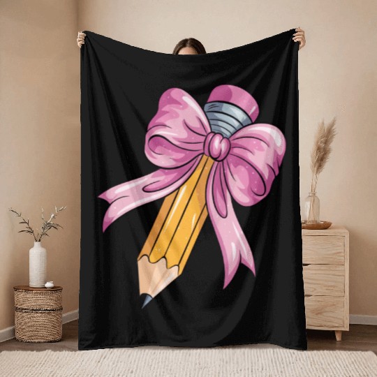 Teacher Coquette Bow Pencil Bow Throw Blankets