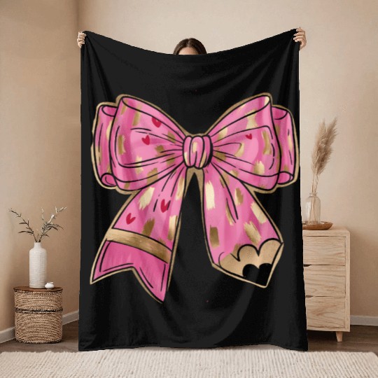Valentine Teacher Coquette Bow Pencil Throw Blankets