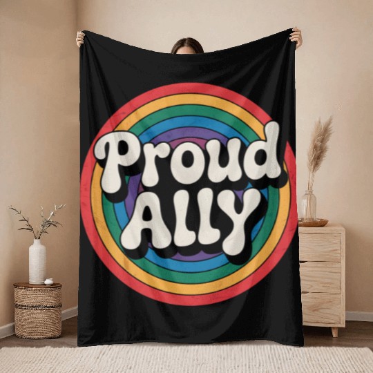 Proud Ally LGBTQ Pride Rainbow Throw Blankets