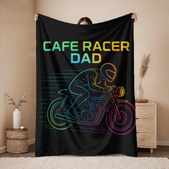 Cafe Racer Dad Vintage Motorcycle Line Art Biker Throw Blankets