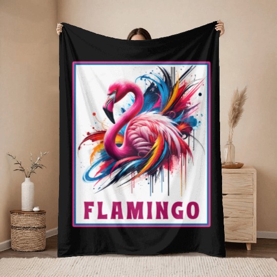 Graffiti Flamingo Explosion Throw Blankets