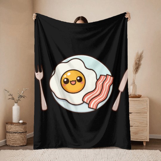 Whimsical Sunny Side Fried Egg Design Throw Blankets