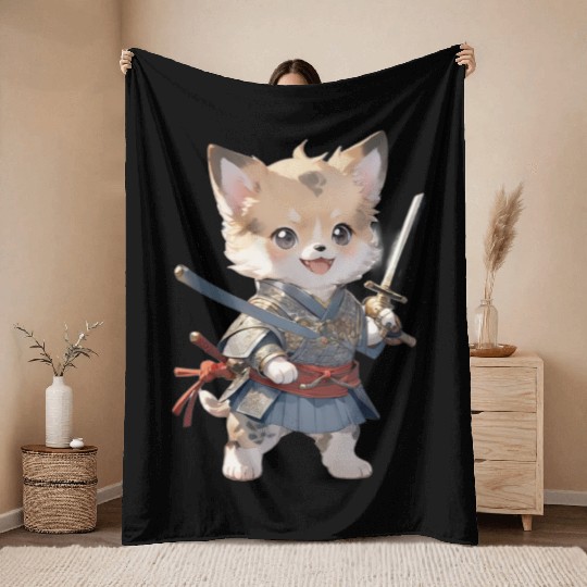 Dog Samurai Coffee Throw Blankets
