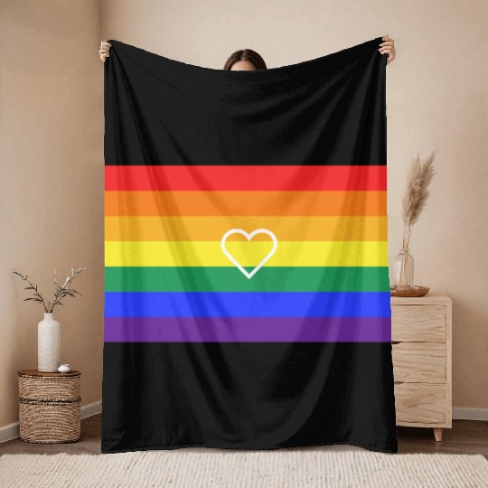 Rainbow Heart Pride Flag Throw Blankets