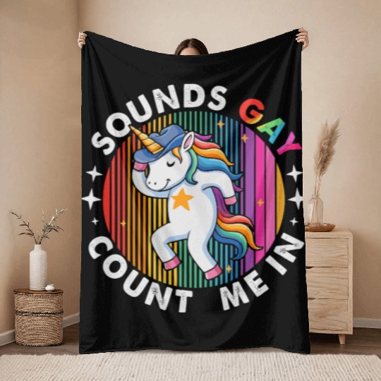 Dancing Unicorn Cowboy Hat Throw Blankets