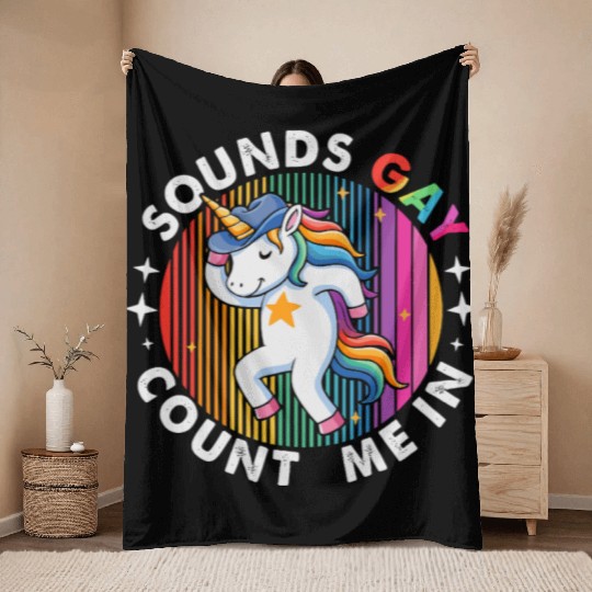Dancing Unicorn Cowboy Hat Throw Blankets