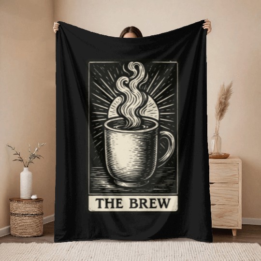 The Brew – Coffee Tarot Card in Vintage Ink Throw Blankets