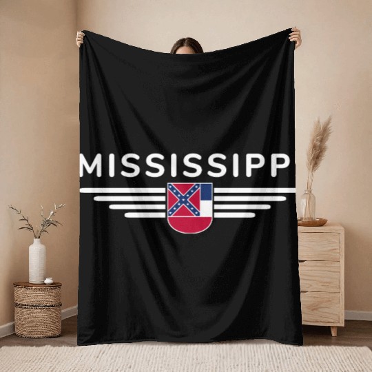Mississippi State Flag Emblem Design Throw Blankets