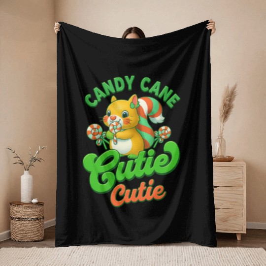 Candy Cane Cutie – Sweet Squirrel Holiday Design Throw Blankets