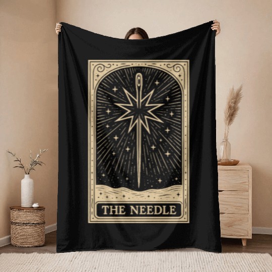 The Needle – Stitch Witch Tarot Card Throw Blankets