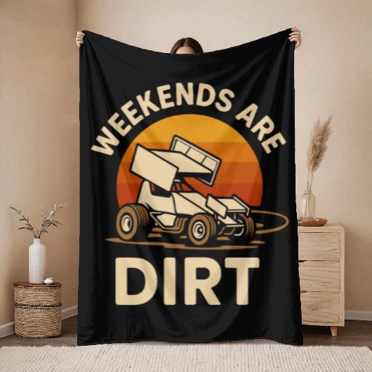 Sprint Car Racing Dirt Track Speed Oval Race Throw Blankets