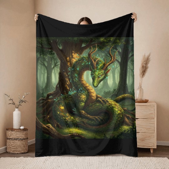 Enchanted Forest Serpent Design Throw Blankets