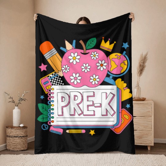 Pre K Teacher Back To School Apple Notebook Throw Blankets
