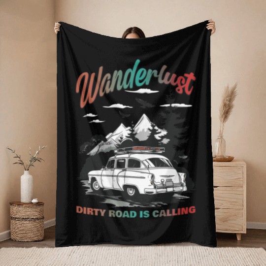 Camping Wanderlust Dirty Road Is Calling Throw Blankets