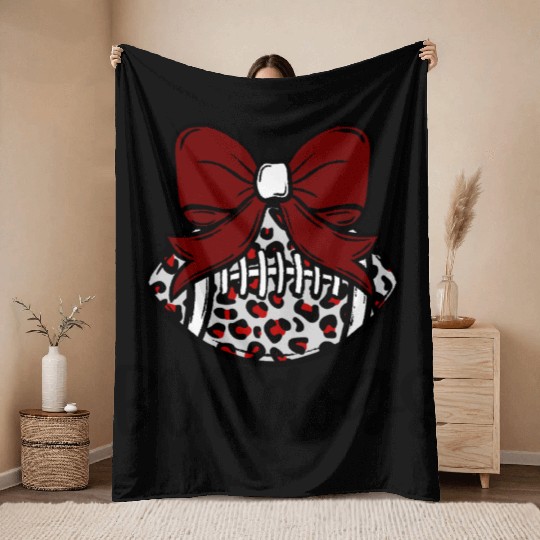 Coquette Bow Leopard Football Throw Blankets
