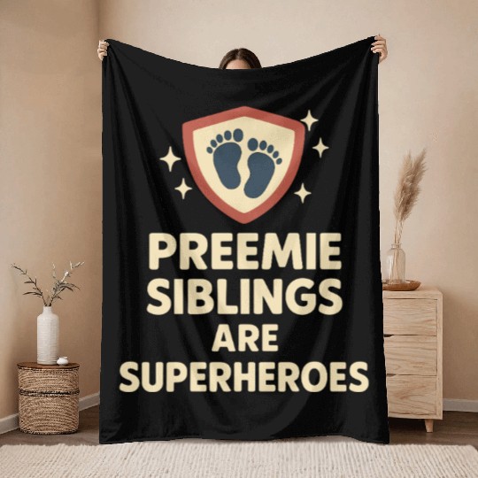 NICU Sibling Preemie Big Brother Big Sister Throw Blankets