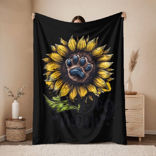 Dog Mom Sunflower Dog Lover Throw Blankets